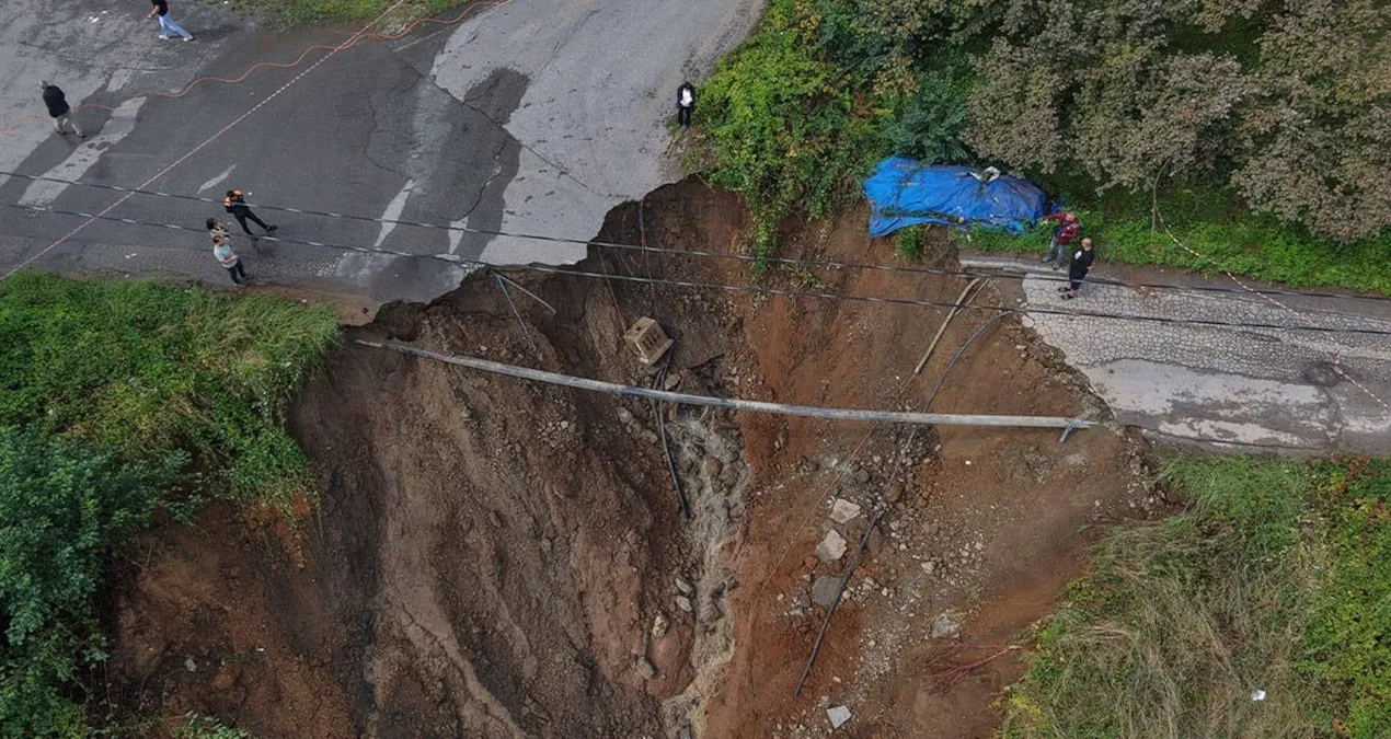 Trabzon’da yol çöktü: 2 kişi yaralandı